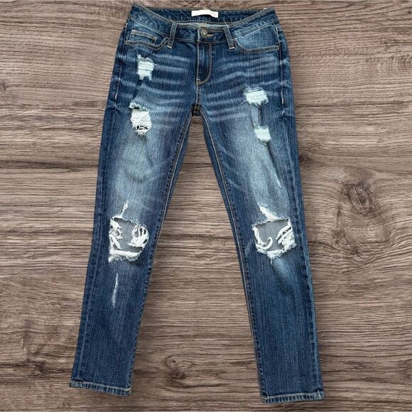 Daytrip Lynx Ankle Straight Distressed Jeans Size 25 Extra Stylish Worn Look - Picture 1 of 6